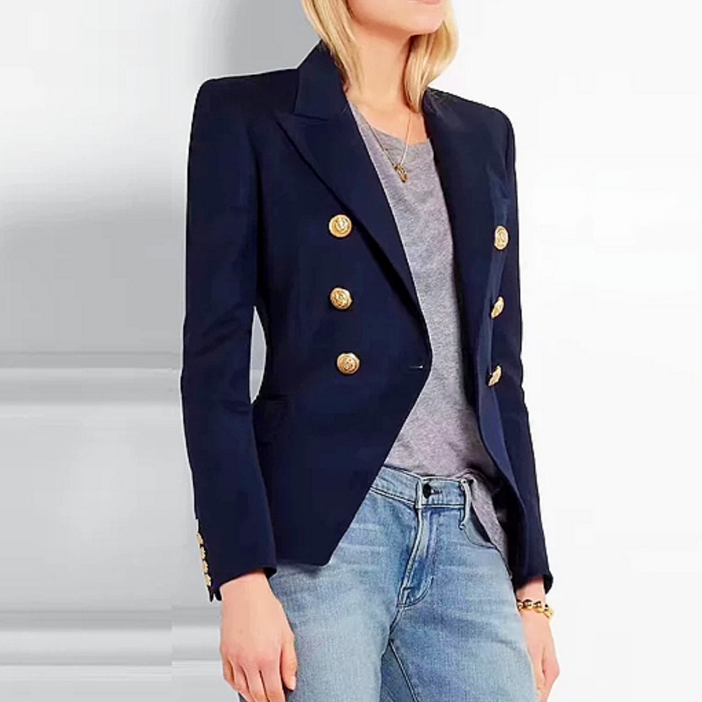 double breasted gold button blazer